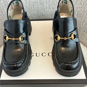 Gucci Kids Black Leather Boots with Gold Accents